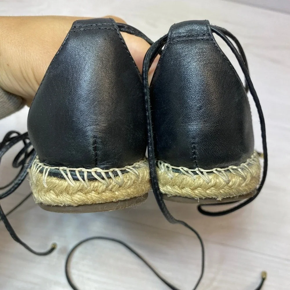 Jasper & Jeera Womens 7B Espadrilles Lace Up Black Leather Laser Cut Studs Boho